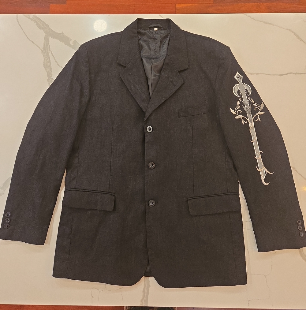 Uomo Phita 100% Linen Mens Rockabilly Rockstar Western Embroidered Blazer Large